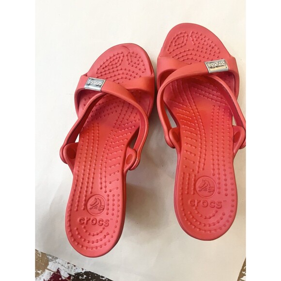 CROCS Cyprus IV Mule Sandals Women's Size 6 Red Slip On Heels Comfort - Picture 6 of 9